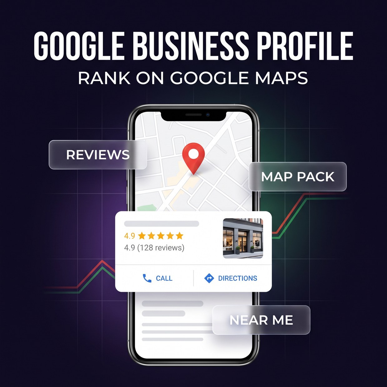 A smartphone showing a Google Maps local listing with star reviews and photos, representing Google Business Profile for Pakistani businesses