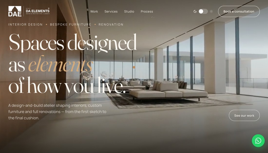 DA Elements — interior design and build atelier website, Karachi